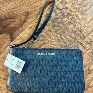 Michael Kors Black and Blue Monogram Wristlet